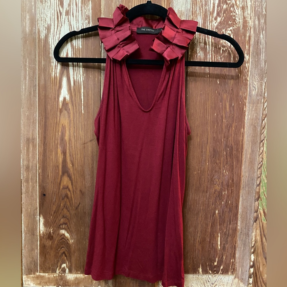 Limited brand Maroon Pleated Satin Collar Top